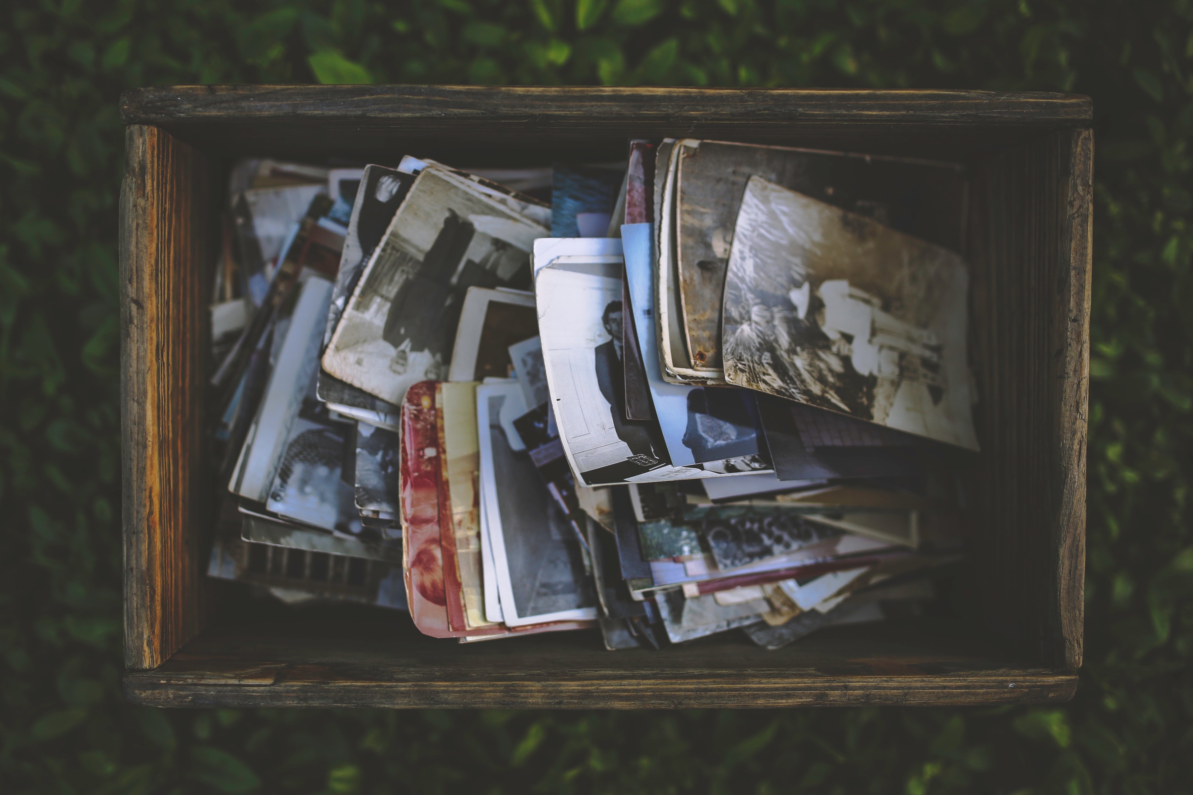 Person sorting through a box of old photographs