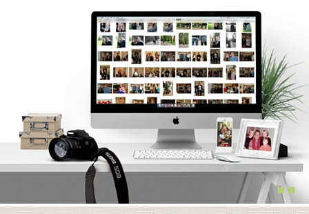 Family enjoying organized digital photo memories together